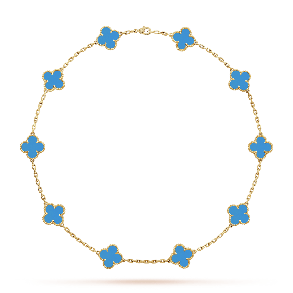 Van Cleef & Arpels Vintage Alhambra Blue Agate 10 Motifs Necklace