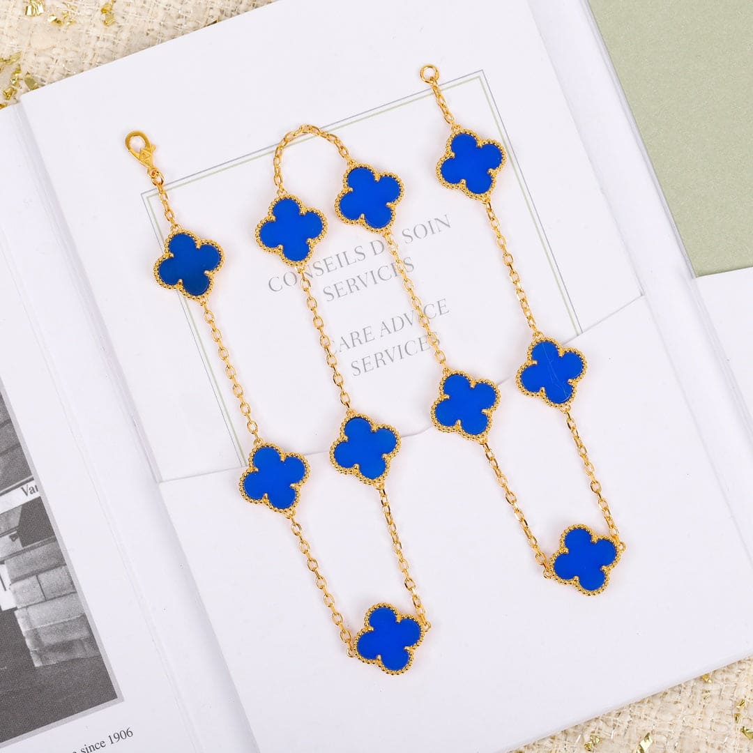 Van Cleef & Arpels Vintage Alhambra Blue Agate 10 Motifs Necklace