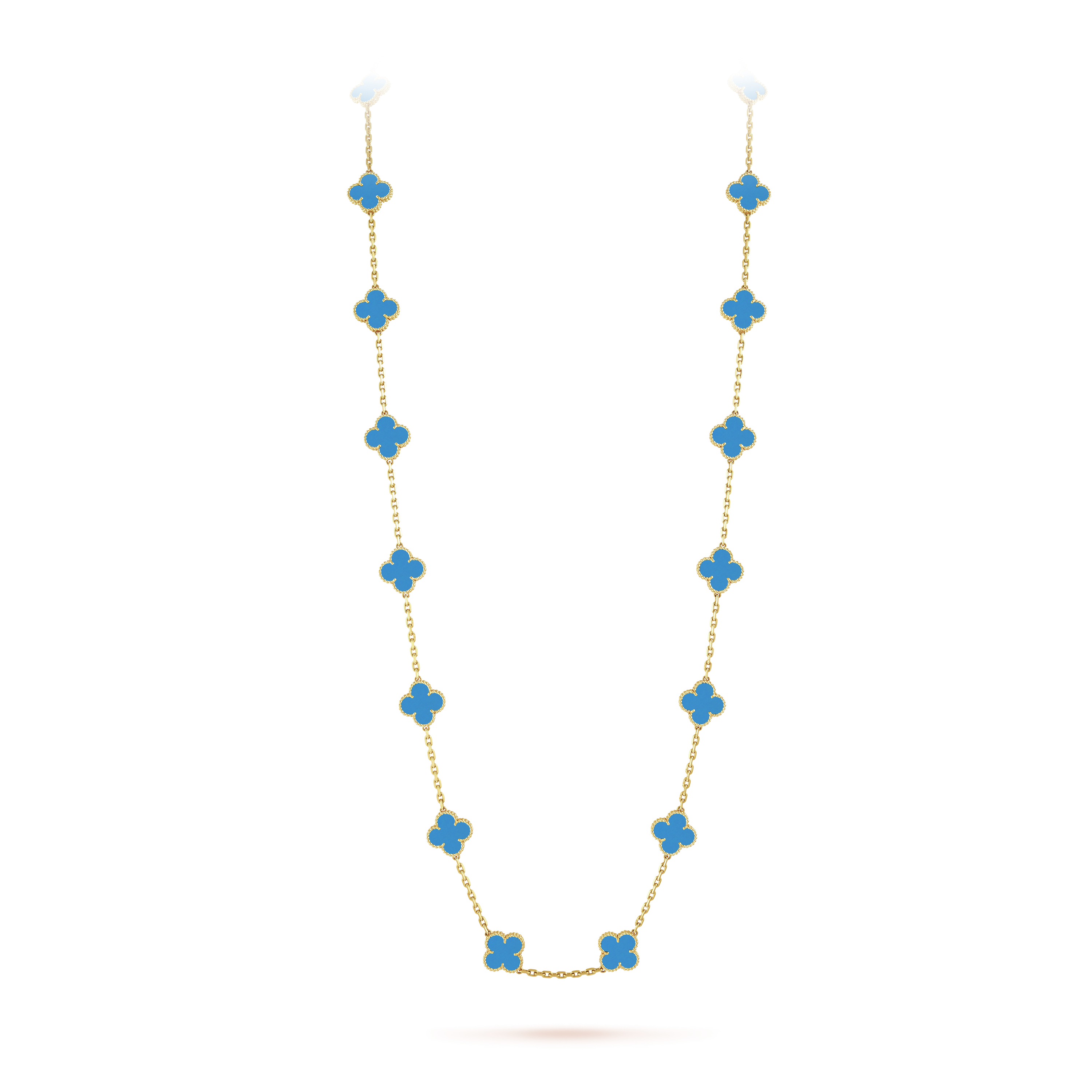 Van Cleef & Arpels Vintage Alhambra Blue Agate 20 Motifs Long Necklace