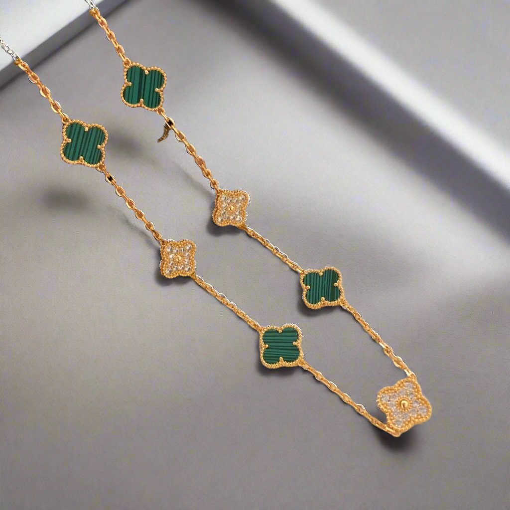 Van Cleef & Arpels Vintage Alhambra Malachite 10 Motifs Necklace