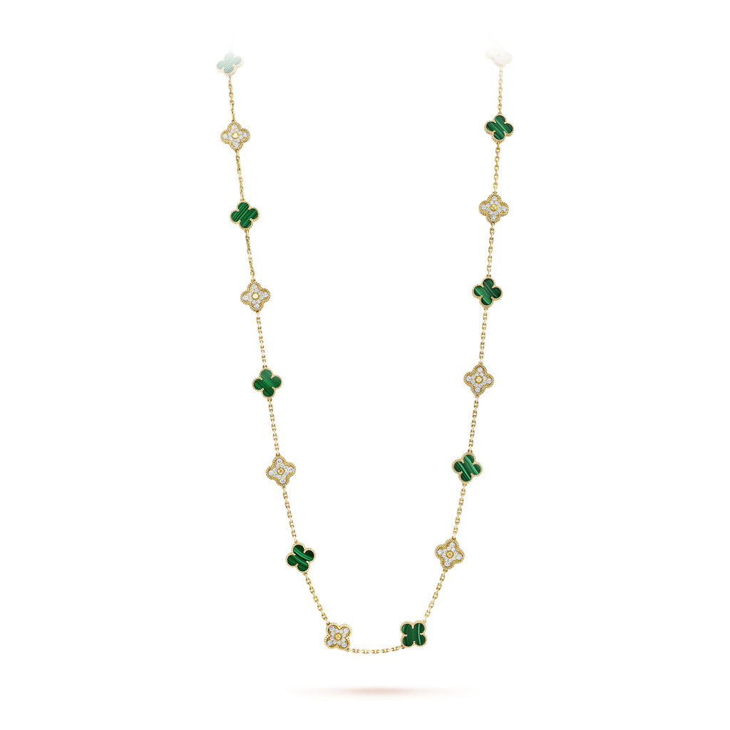 Van Cleef & Arpels Vintage Alhambra Malachite 20 Motifs Long Clover Necklace