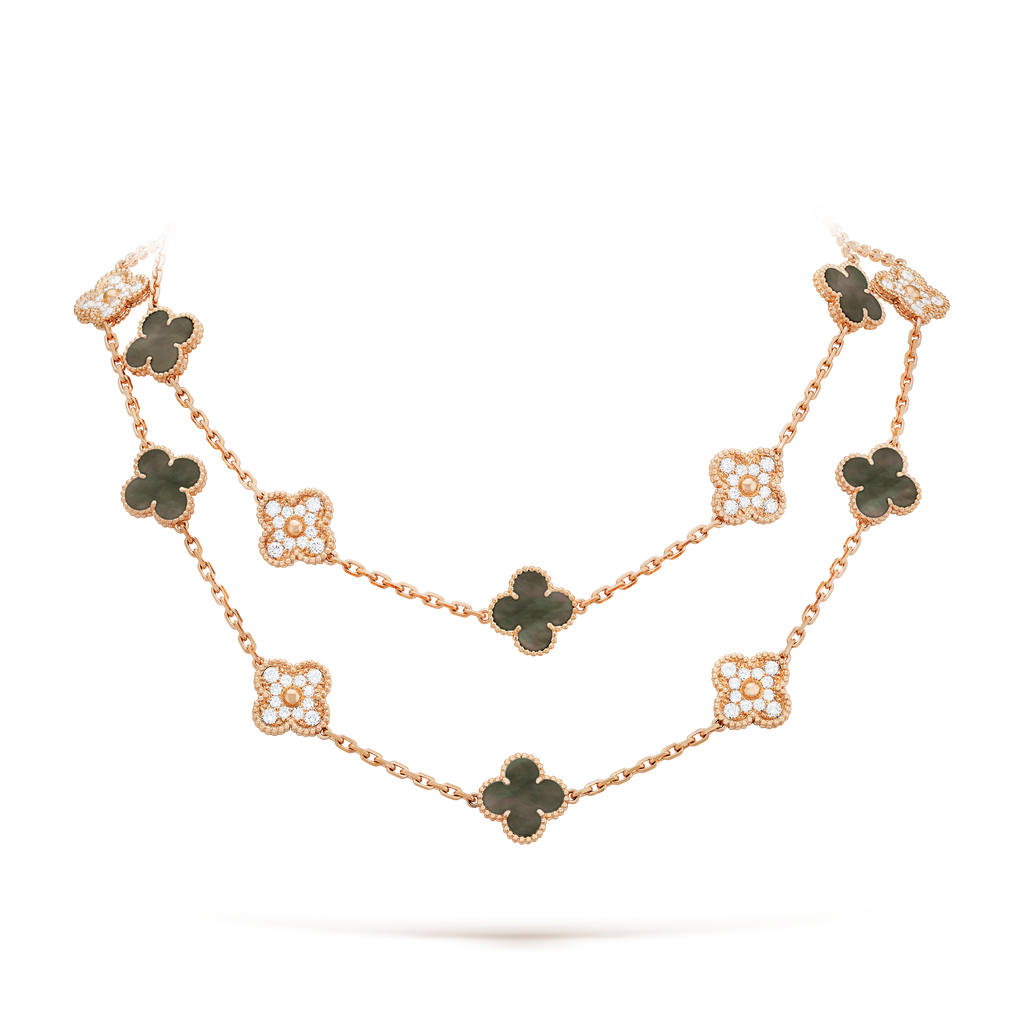 Van Cleef & Arpels Vintage Alhambra Onyx 20 Motifs Long Necklace