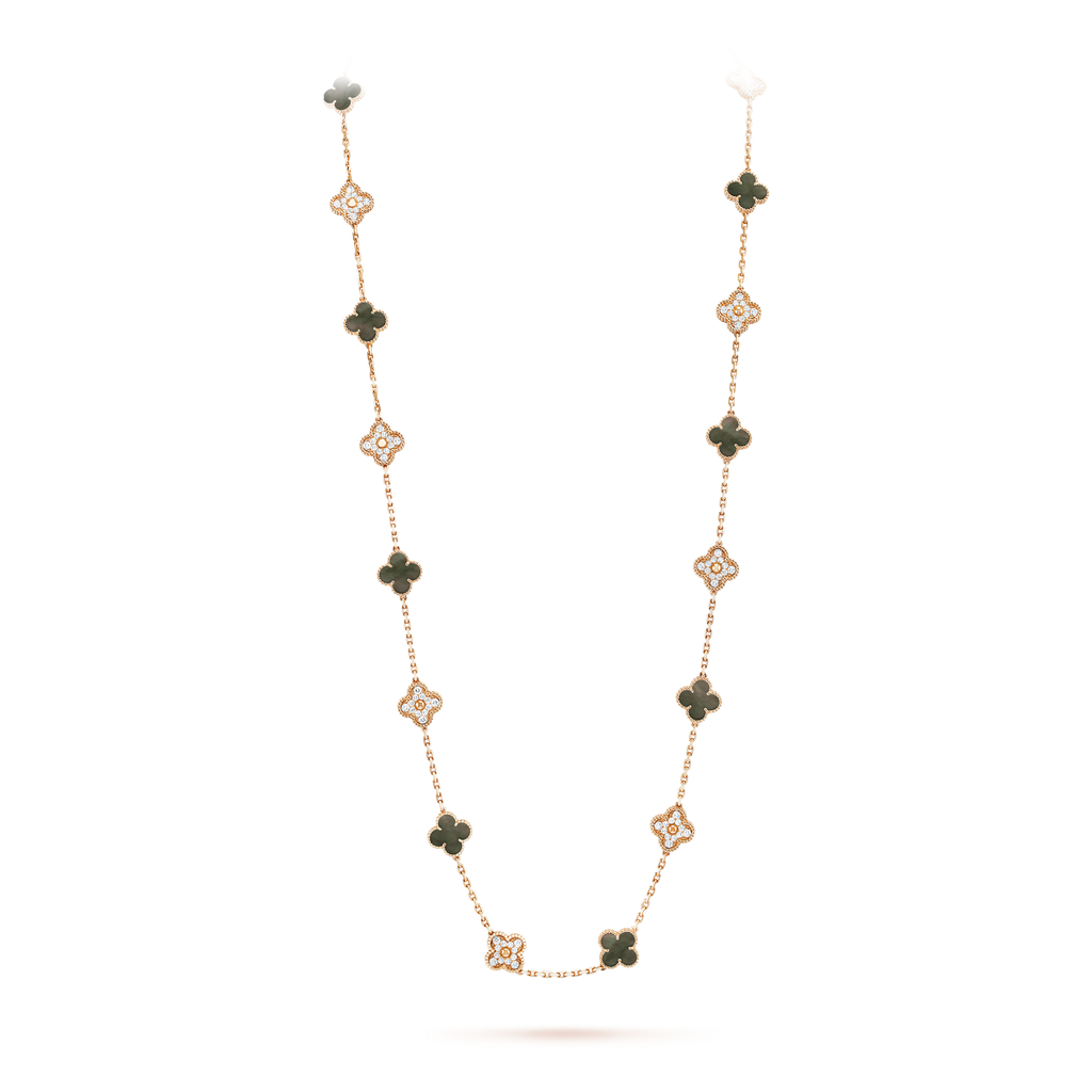 Van Cleef & Arpels Vintage Alhambra Onyx 20 Motifs Long Necklace