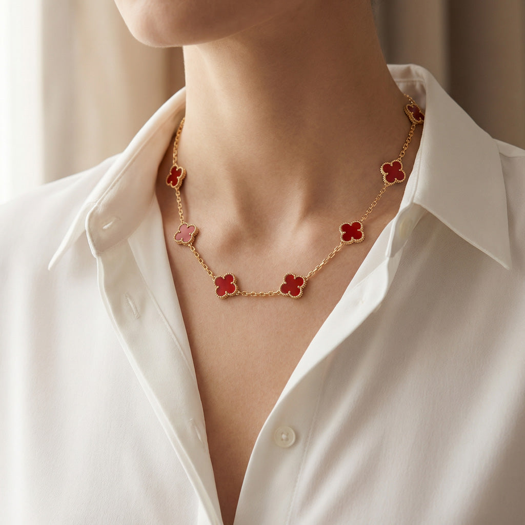 Van Cleef & Arpels Vintage Alhambra Red Carnelian 10 Motifs Necklace